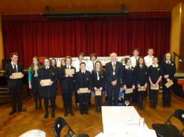 Contestants in the Abergavenny final of the Rotary Young Musician Competition 2012 pictured with Rotary Club President Martin Love
